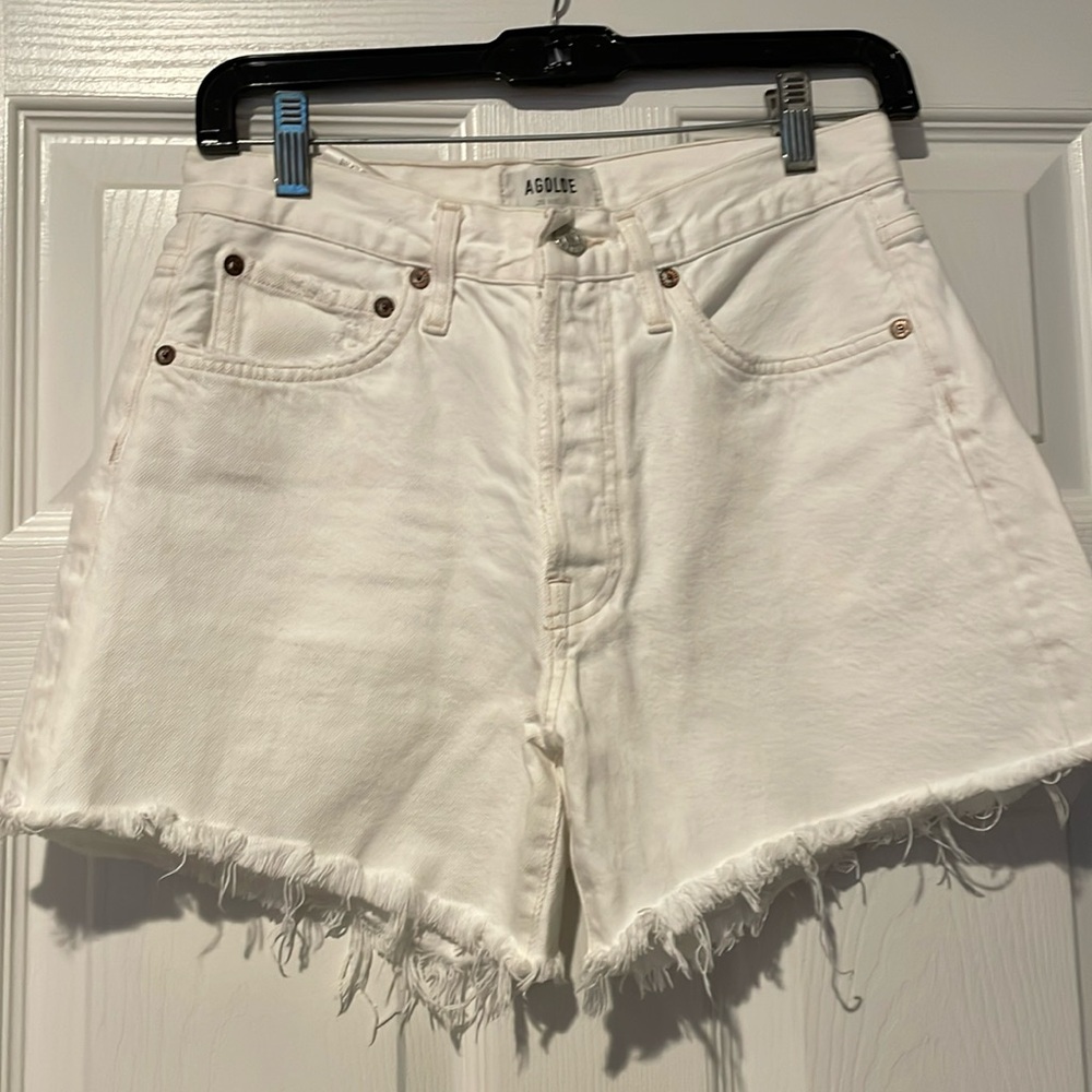 Agolde Parker long white shorts with distressed hem